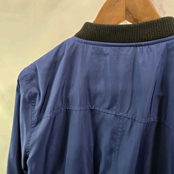 Anthropologie Jacket Women Small Blue Black Bomber Satin Hei Hei Crop Juneworthy - Picture 6 of 10